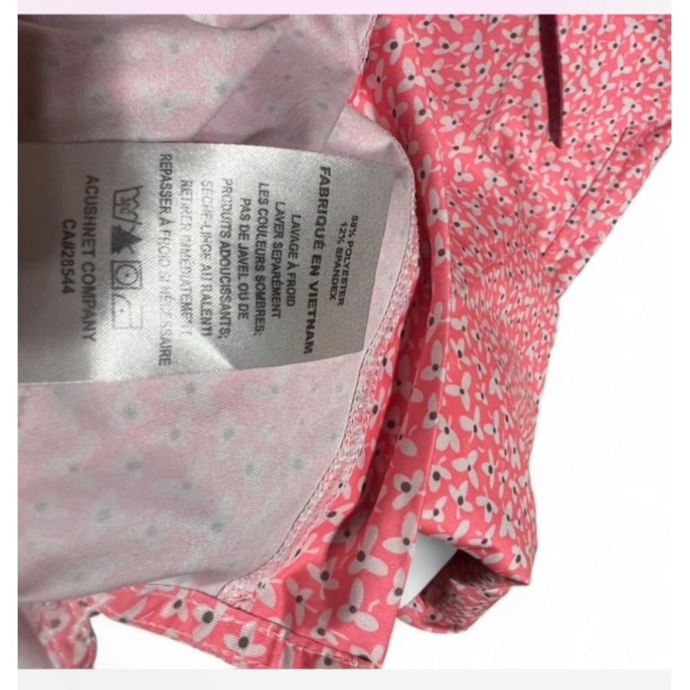 FootJoy Polo Shirt Mens Medium Pink‎ Floral Logo Left Sleeve - Picture 8 of 8